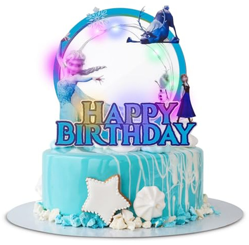 Tortendeko Frozen,LED Acryl Tortendeko Kindergeburtstag,Frozen Party Kuchen Deko,Happy Birthday Cartoon figuren Cake Topper,für Party Dekoration Kinder Torten Deko (B)