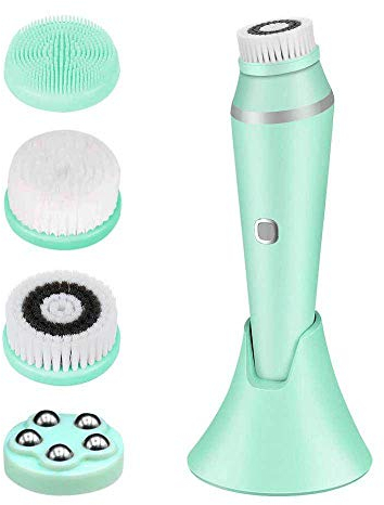 Cepillo de Limpieza Facial eléctrico Impermeable, Cepillo Giratorio de Limpieza Facial con vibración ultrasónica con 4 Cabezales, para Limpieza Profunda, removedor de espinillas, Masaje Limpiador de