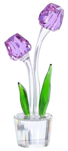 Movdyka Crystal Purple Tulips Flower Figurines, Glass Bouquet Collectible Gifts for Her Wife Valentine's Day Wedding Anniversary, Table Centerpieces for Home Decor Keepsake
