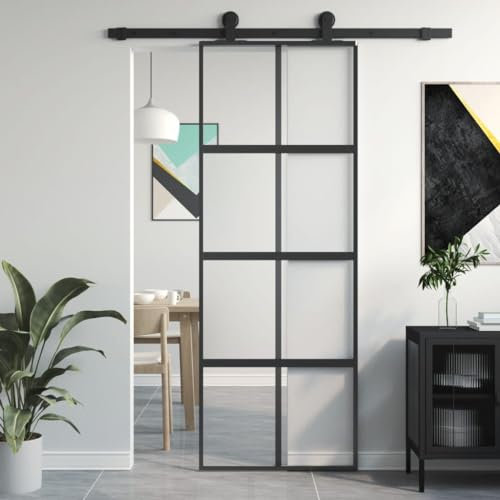 NITCA Sliding Door,Sliding Glass Door Set,Sliding Door,Sliding Door Track Barn Door,Folding Door, Sliding Barn Door,Tempered Glass and Aluminium, black 76 x 205 cm Tipo 2