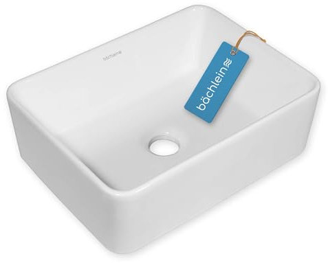 Bächlein Lavello da appoggio Endina (quadrato) – Lavabo in ceramica 40 x 29 cm – Design moderno per bagno e WC – Lavabo a mano di alta qualità in bianco