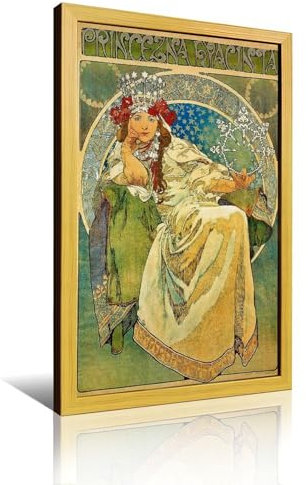 WANGLIDD Poster auf Leinwand, Motiv: Prinzessin Hyazinthe von Alphonse Mucha, Wandkunst, Bild, Drucke, hängendes Foto, Geschenkidee, Dekoration, Wohnungen, Kunstwerke, Holzrahmen, 30 x 45 cm