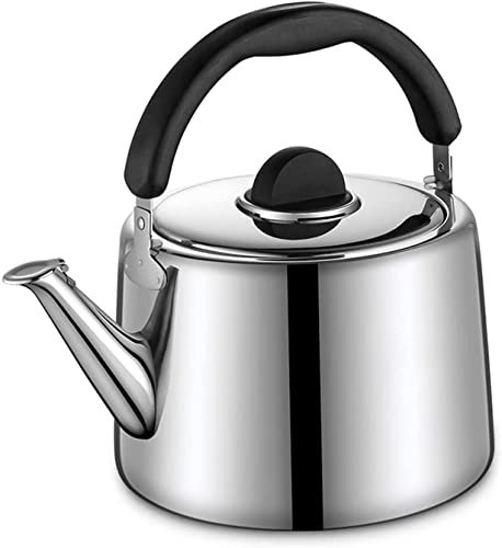 CAFIEDR Teekanne für Herd, Pfeifkessel, Teekanne für Herd, Edelstahl, Herdkessel, Herdkessel, Teekessel (Silber, 4 l)