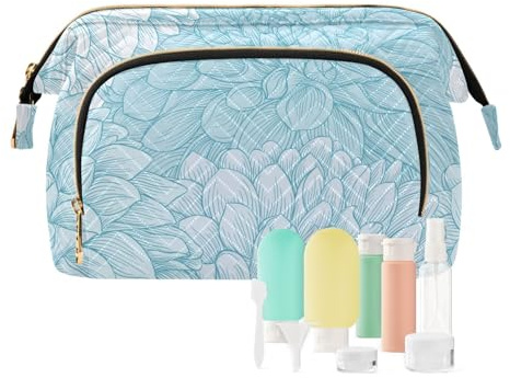 FRODOTGV Trousse à cosmétiques à suspendre Essentials Dahlia Médaillon Floral Bleu Cosmétique Maquillage Porte-monnaie Femme, Médaille Dahlia Floral Bleu, 1 Size