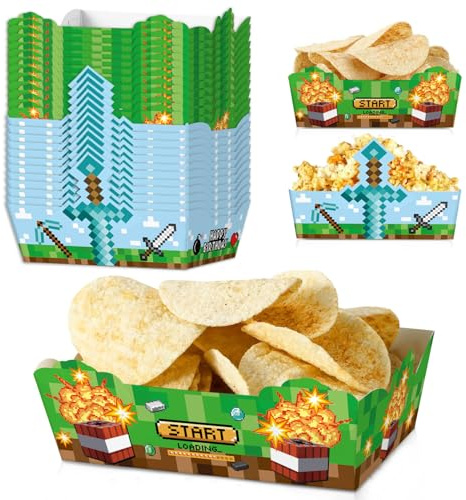 24pcs Games Themed Paper Food Trays for Birthday Party Supplies Kids Birthday Party Decorations Favors