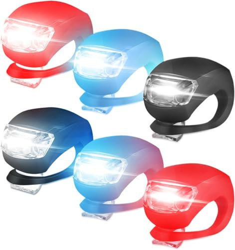 BAIFULAI Kinderwagenlicht Silikon, 6 Stück Kinderwagen licht mit heller LED und 3 Leuchtfunktionen, Wasserdichte licht kinderwagen, Mehrzweck kinderwagenlichter für Kinderwagen(rot+schwarz+blau)