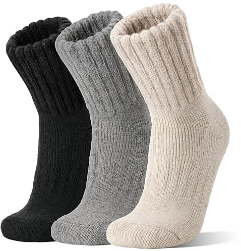Sandsuced Merino Wool Thermal Boot Socks for Men Women Winter Warm Thick Cosy Walking Hiking Work Stocking Fillers Socks 3 Pairs(Black/Grey/Beige,M)