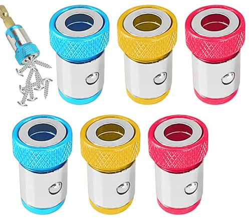 6 Pieces Screwdriver Bit Magnetic Ring, Screwdriver Magnetizer, Magnetic Screw Holder, Impact Driver Bit Holder (Red, Yellow, Blue)