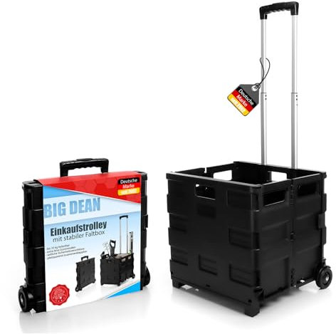 BigDean Einkaufstrolley klappbar belastbar bis 35kg - Transportbox mit Rollen klappbare Einkaufskiste Transportwagen Einkaufswagen mit Teleskopgriff