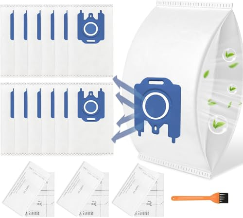Lot de 12 Sacs d'aspirateur compatibles avec Miele Pure GN 3D Classic C1 Complete C2 Complete C3,S2 S4 S5 S6 S8 Series,avec 3 filtres d'échappement+3 filtres de protection moteur+1 brosse