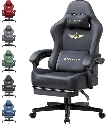 GTPLAYER Gaming Stuhl, Atmungsaktiver Bürostuhl, bürostuhl ergonomisch, Hochwertiger - Stoff, Ergonomischer PC Stuhl, 160° Verstellbare Rückenlehne und ausziehbare Fußstütze,Hellgrau