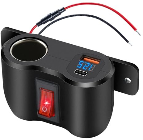 12V 54W Cigarette Lighter Steckdose, QC3.0& PD3.0 USB C Quick Charging Socket 180W Car Cigarette Socket and LED Voltmeter Display Panel, Type C Dual Port Charger for 12V-24V Motorhomes, Boats