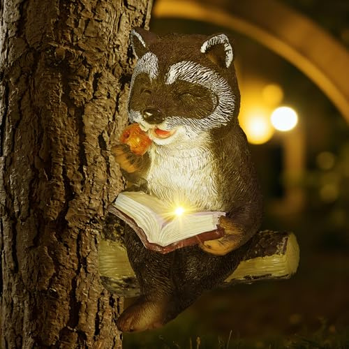 YYAQZD Procione Statua Solare da Giardino Ornamento Esterno, Decorazione Animale da Giardino con Luce Solare, Decorazioni con Procione per il Cortile, Regalo di Compleanno Donna Mamma per la casa
