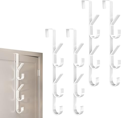 AUTUUCKEE Türaufhänger, vertikaler Tür-Handtuchhalter mit 5 Haken, Edelstahl-Türhänger für Handtücher, Kleidung, Bademäntel, platzsparend, 4 Stück (weiß)