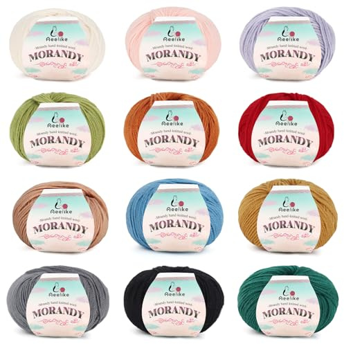 Aeelike Lot de 12 pelotes de laine mérinos pour crochet - Double fil à tricoter multicolore - Pelote de laine acrylique pour tricot à la main - Pour couverture, écharpes, chaussettes, chapeaux
