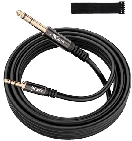 Mygatti 5m Cavo jack Audio 6,35mm a 3,5mm, TRS Stereo Aux maschio a maschio, per Collegare Smartphone, Tablet, PC con Altoparlante, Amplificatore, Mixer Audio, Chitarra, etc +5 fascette per cavi