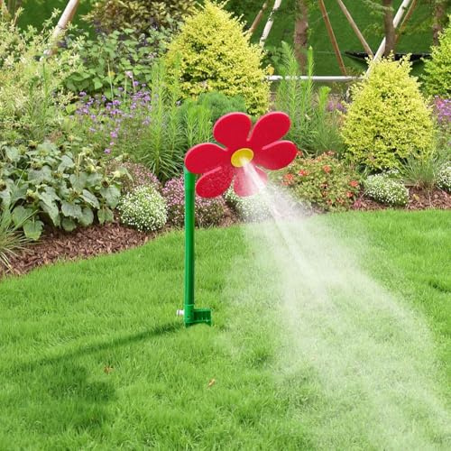 Crazy Daisy Sprinkler - 360° Rotating Dancing Flower Water Sprinkler for Lawn & Garden, Durable Plastic Base with Vibrant Design, Fun Irrigation Tool for Yard Watering Kids & Pets Playing (Red)