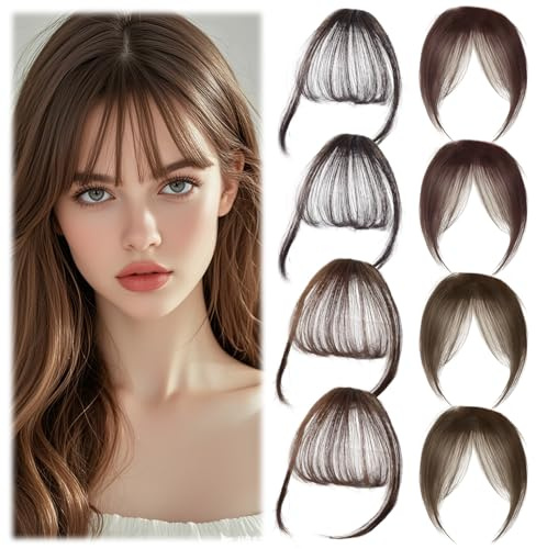 8er-Pack French Pony Haarteil,Damen-Einteiler Fake Pony,Stirnfransen Clip,2 Styles,Air Bangs Und Mittig Gescheitelter Air Bangs (Hellbraun+Dunkelbraun)