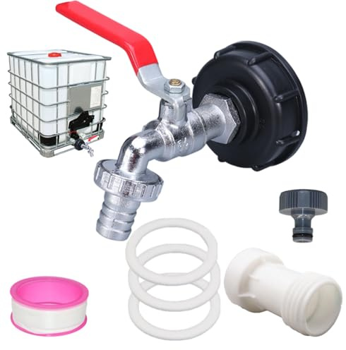 Robinet de réservoir IBC 3/4 - Accessoire de réservoir IBC - 1000 l - Avec rallonge de bec S60 x 6 - Filetage grossier - Compatible avec les conteneurs IBC et les tonneaux de pluie