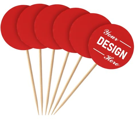 Muka 100 Piezas de Byeritas Personalizadas de Palillos para Decoración de Cupcakes, Etiquetas para Alimentos, Decoración de Fiestas y Cocteles, Redondo