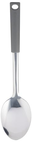 Viners Soft Grip Solid Spoon | Stainless Steel Cooking Spoon with Soft-Touch Handle, Hanging Loop & Dishwasher Safe Design | Grey & Silver Kitchen Utensil