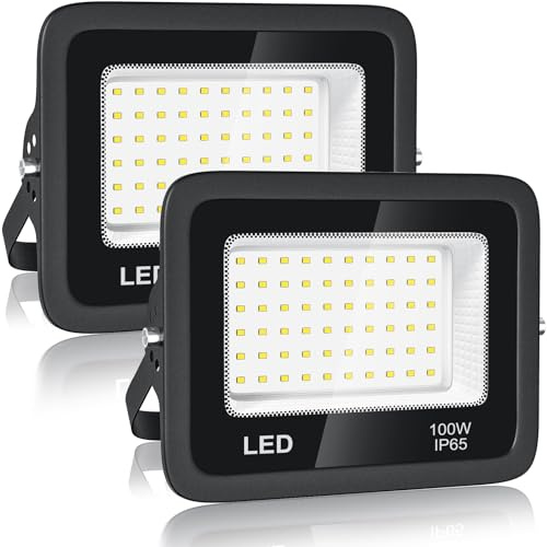 BOSITE 2 Piezas Focos LED Exterior 100W, Foco Proyector Led Blanco Fría 6500K, 10000LM Foco LED, IP65 Impermeable Proyector LED exterior para Patio, Terraza, Jardín, Garaje, Naves