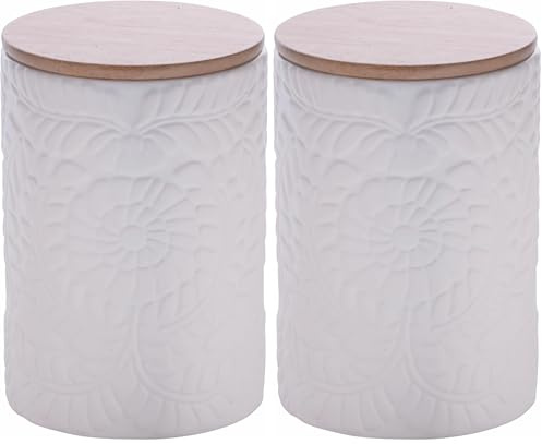 Villa d'Este Home Tivoli Barattolo in ceramica, 750 ml, coperchio in bambù, bianco, Daily (Confezione da 2)