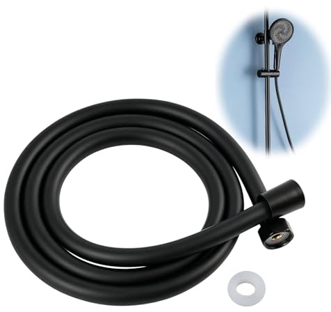 1,5m Brauseschlauch Schwarz, PVC Duschschlauch Anti-Knick Anti-Explosion, Hochdruckbeständiger Verstärkter Schlauch mit G 1/2 Standardanschluss, Universeller Ersatzschlauch für Duschkopf