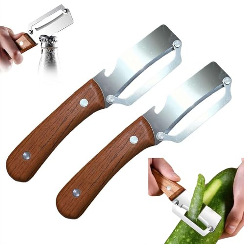 Multi-Functional Vegetable Peeler for Kitchen - Ultra Sharp Stainless Steel Blades,2 in 1 Stainless Steel Fruit and Vegetable Peeler with Bottle Opener, Portable Kitchen Peelers for Fruit, Apple