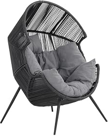 Summery, Rattansessel Outdoor Wetterfest, Gartensessel mit Sitzkissen, Balkonsessel, Korbsessel für Terrasse, Wasserbeständiges Kissen, Grau Gepolstert, Bequem, In Korbform, 130 kg Belastbar, Schwarz