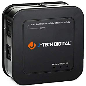 J-Tech Digital Optical Splitter 1 in 3 Out for TV, Toslink Splitter 1x3 SPDIF Audio Splitter 1:1 Transmission Support LPCM2.0, DTS, Dolby Digital
