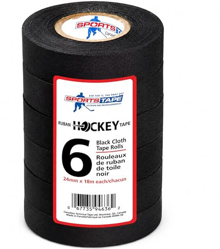 sports tape Black Hockey Tape - Stick Tape - 6 Rolls - 1 Inch Wide,20 Yards Long (Cloth) - Made in North America Specifically for Hockey (STP946-36)