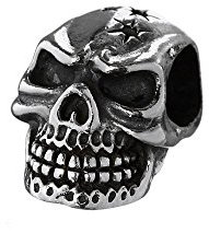 NKlaus Anhänger Perle KULT Totenkopf mit Sterne 925 Sterlingsilber Silber Lockenperle 6446