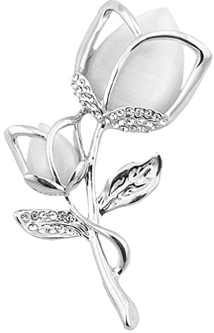 FENGJI Tulip Flowers Gold and Silver Plated Rhinestone Brooch Pin for Women Ladies Festival Gift (White,Hot Pink)