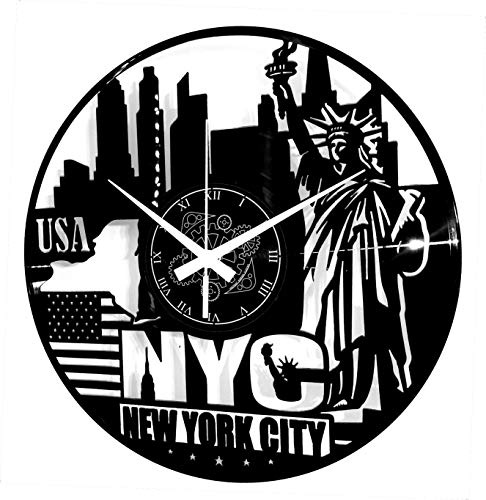Instant Karma Clocks | Orologio da Parete New York City NYC | Skyline Statua della Libertà USA Design Iconico | Arte Murale Moderna per Appassionati di Viaggi e Cultura Americana