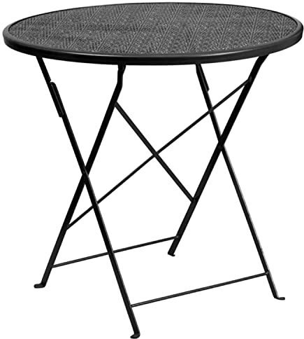 Flash Furniture Oia Klappbarer Terrassentisch aus Stahl, für drinnen und draußen, 76,2 cm, Schwarz
