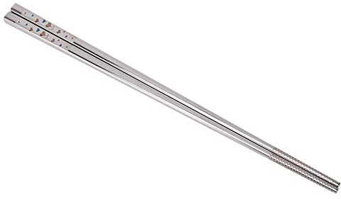 Fdit Stainless Steel Love Hearts Pattern Chopsticks, 1 Pair, Dishwasher Safe, 9.25 inches, Square, Floral Design, Food Grade 304