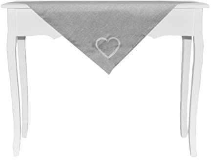 Russo Tessuti Centro Centrotavola Copritavolo Cuore Stampato Ricamato Bonheur Shabby-Grigio