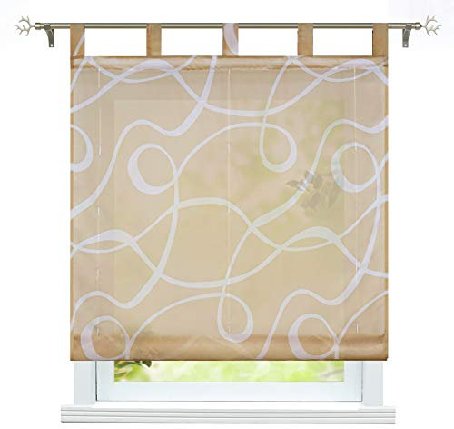 ESLIR Raffrollo mit Schlaufen Transparente Raffgardinen Schlaufenrollo Modern Gardinen Küche mit Strichen-Muster Sand BxH 80x150cm 1 Stück