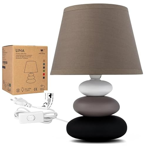 Urban Lifestyle Nachttischlampe Lina (taupe-matt) Tischleuchte Keramik Tischlampe mit Stoffschirm, LED geeignet, E14, 230V Keramik Tischlampe, Nachttischleuchte, Sofalampe
