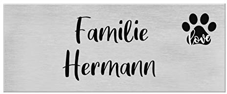 9 Motive, farbige Laserbeschriftung, UV- und witterungsbeständig - Edelstahl Briefkastenschild mit Gravur - Namensschild selbstklebend (3M) - Türschild personalisiert mit Namen - Pfote Love