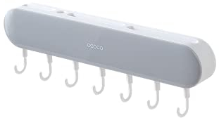 MHtech mensola da cucina, portacoltelli da 35 cm, portacoltelli da cucina a parete, portautensili da cucina con 7 ganci (grigio)