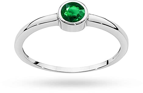 Weißgold Damenring mit 0,30 Karat Smaragd, 14 Karat Gold (585) | Goldring mit Box | Goldring für Frauen (Smaragd, 56 (17.8))