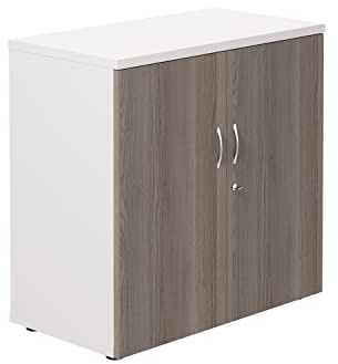Office Hippo Heavy Duty Office Cupboard, Robust Office Furniture, Office Storage with Adjustable Feet, Versatile Lockable Cupboard, Office Storage With 1 Durable Adjustable Shelf - White/Grey Oak