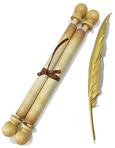 MiraShine Blanko-Papier mit Holzstäben, 21,6 x 91,4 cm, zum Schreiben, Hochzeits-Gelübde, Einladungen, Requisiten, Cosplay, Renaissance-Festivals, freche oder schöne Liste
