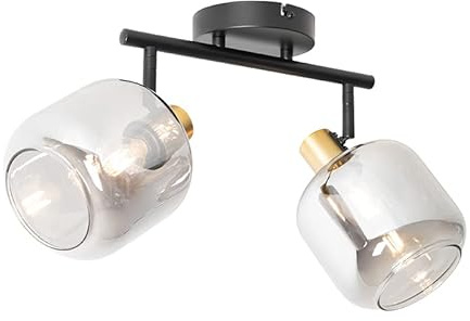 Qazqa Verstellbarer Deckenstrahler, Deckenspot - Zuzanna - Schwarz mit Rauchglas, max. 25W, Geeignet für LED, 56cm, 2-flammig, Ideal als Wohnzimmerlampe, Küche lampe und