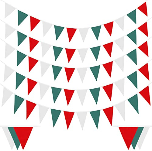 Laipuke Bandierine Colorate Tessuto, 10M Ghirlanda di Bandierine con 40 Pezzi Bandiere Triangolari Stoffa, Bianco Verde e Rosso, Decorazioni per Carnevali Compleanno Matrimonio Interni Esterni