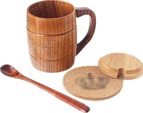 Salade De Fruits En Bois Assiettes De Service Bol Articles Ménagers, Tasse En Bois Rétro En Bois Massif Gros Ventre Tasse Couvercle Cuillère Tonneau À Vin En Bois Tasse Bûche Grande Capacité Verre À B