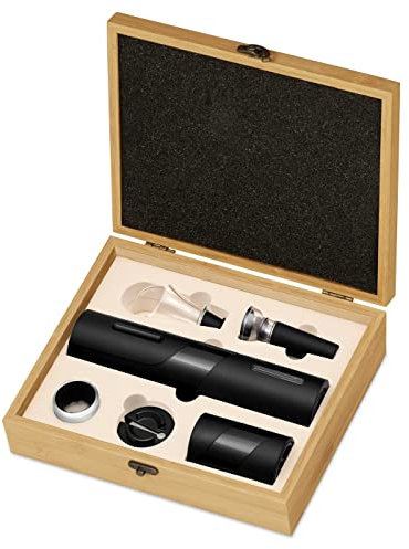 Maverton Ensemble d'accessoires pour vin dans le coffret en Bois de Bambou - Set à vin pour homme - Jeu d'Accessoires pour Vin pour femme - Coffret du sommelier pour anniversaire