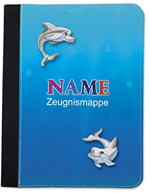 Maus-Design Zeugnismappe personalisiert Delfin mit Name | Mit Klarsichthüllen A4+, Urkundenmappe, Dokumentenmappe